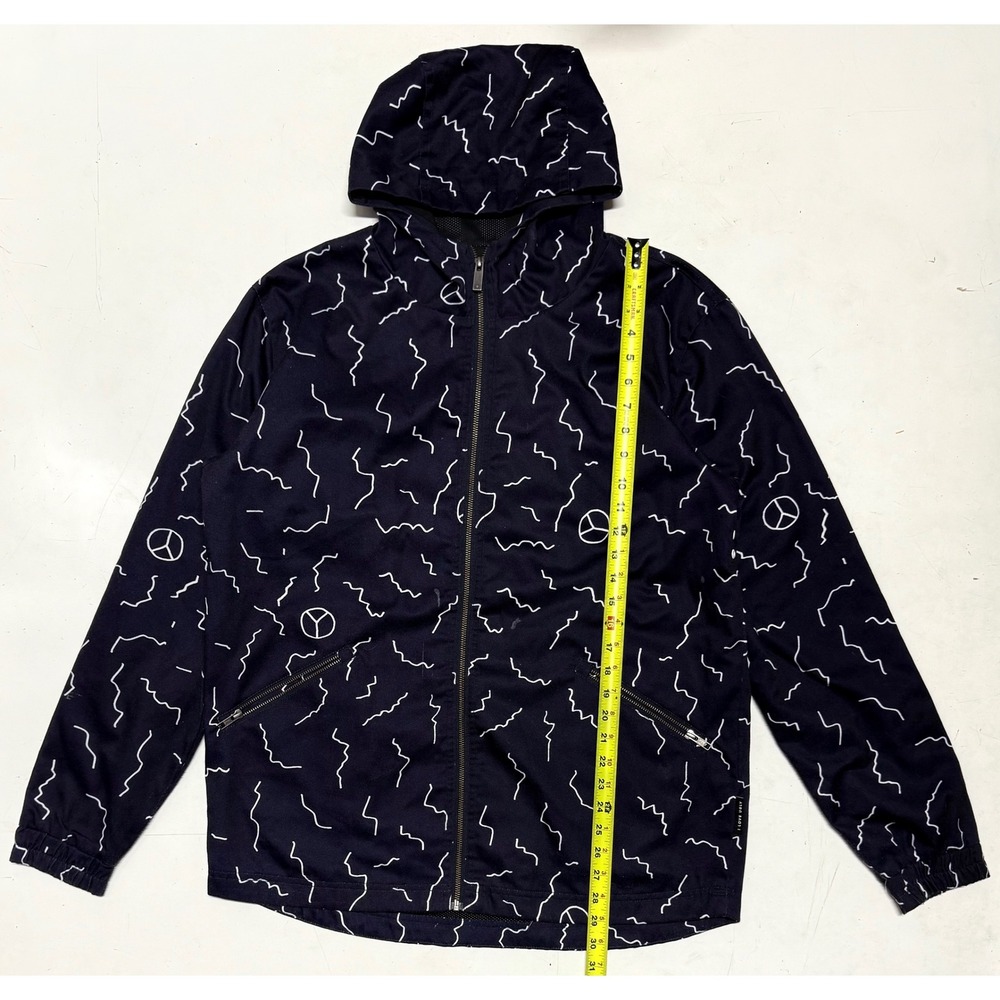 I Love Ugly Navy Blue Peace‎ Sign Patterned Lightweight Hooded Jacket Large